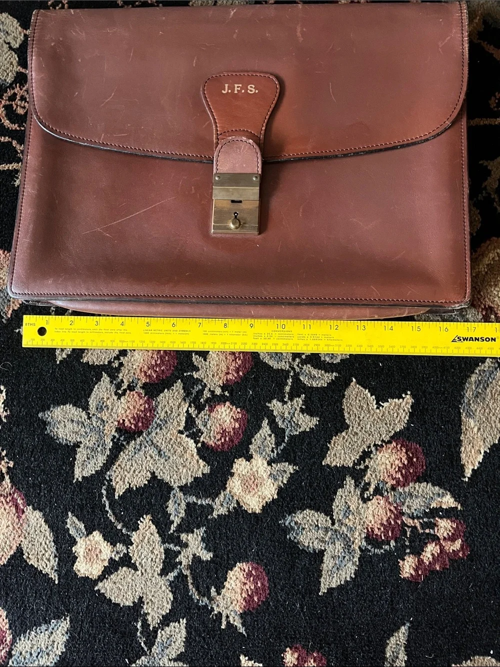 Vtg Schlesinger Monogrammed Brown Leather Portfolio Briefcase with Lock and Keys